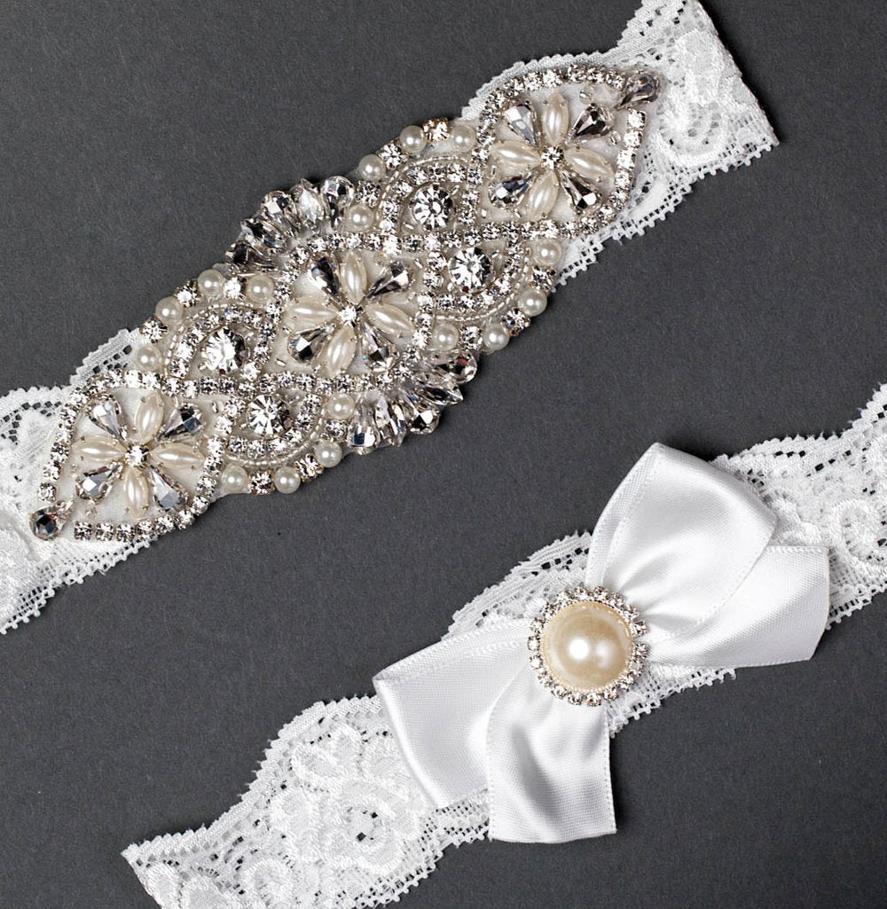 Lace and Pearl Wedding Garter Set