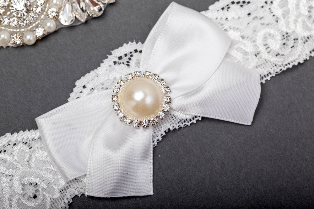 Lace and Pearl Wedding Garter Set