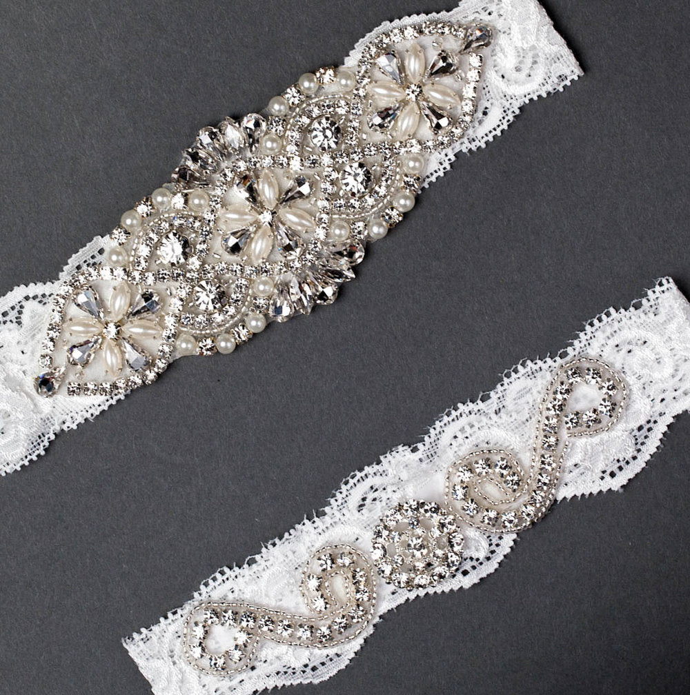 Vintage Lace and Pearl Wedding Garter Set