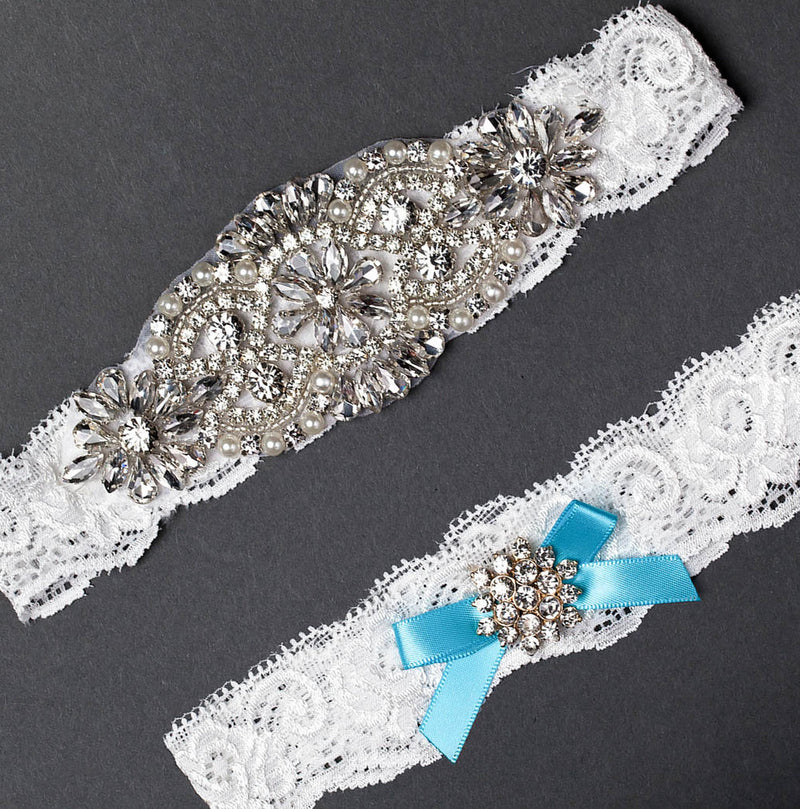 Faux Pearl And Rhinestone Garter | Wedding Garter Belt With Toss Garter |  Perfect For A Bridal Lingerie Gift | Something Blue For Bride | Sexy Sequin