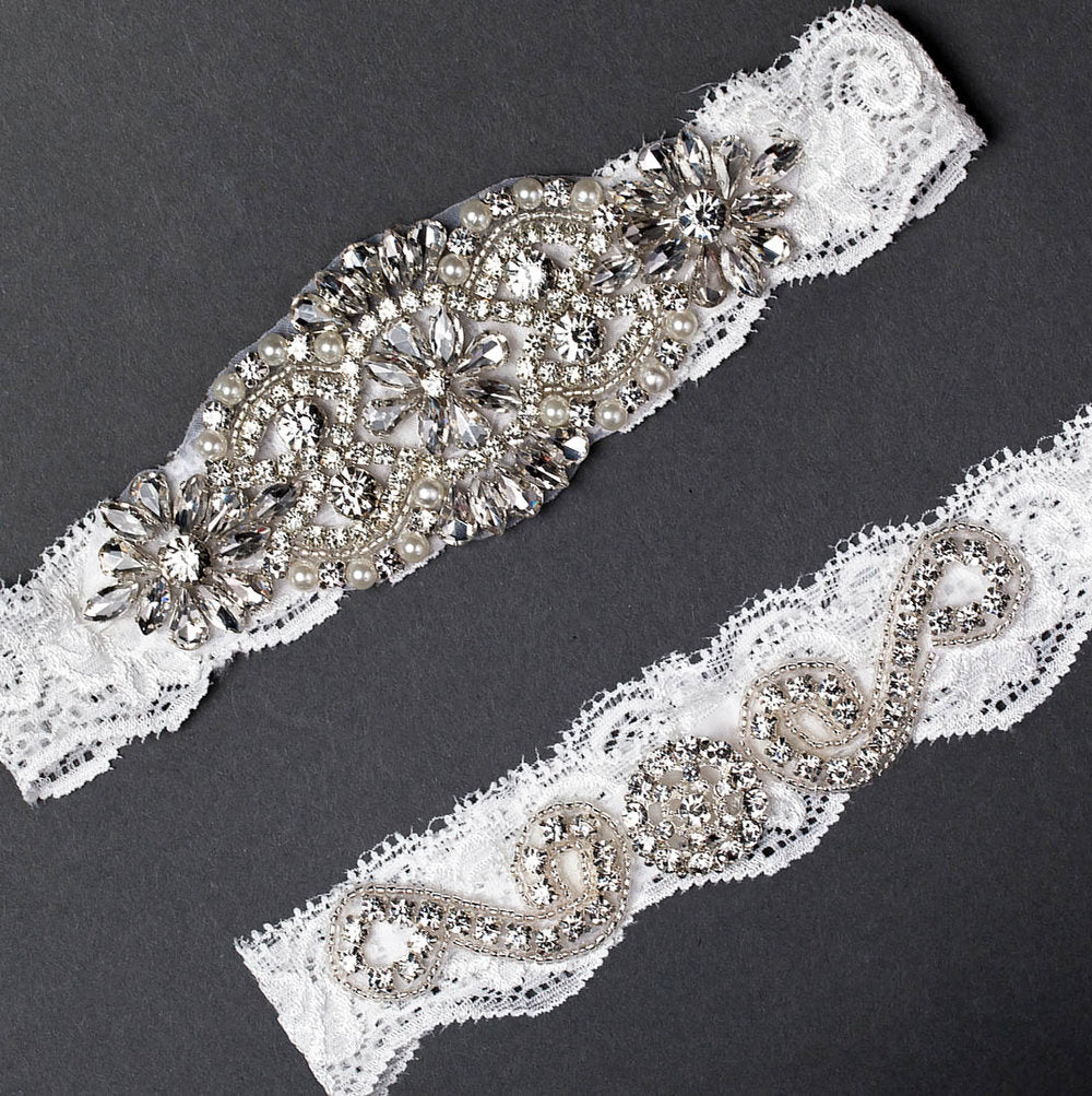 Vintage Lace and Rhinestone Garter Set