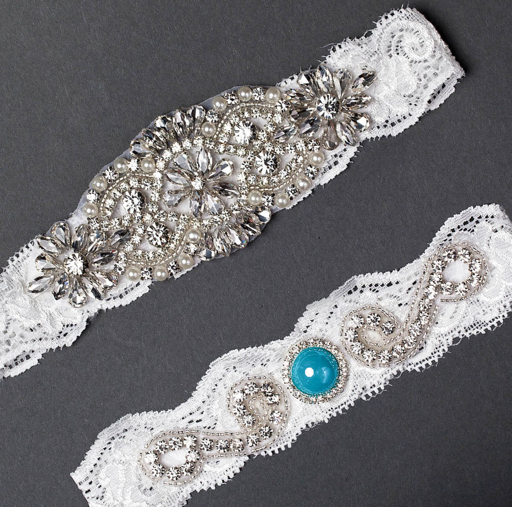 Lace Wedding Garter Set with Blue