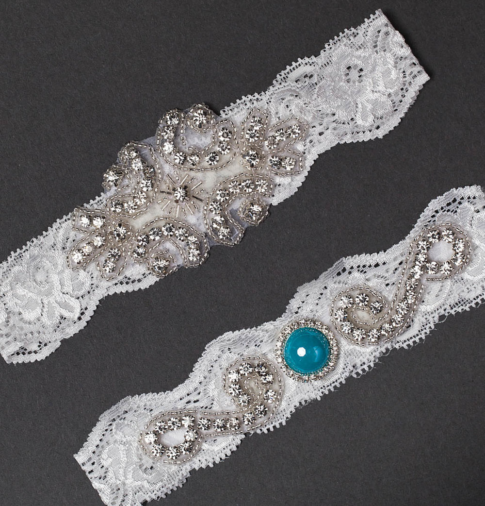 Lace and Blue Wedding Garter Set