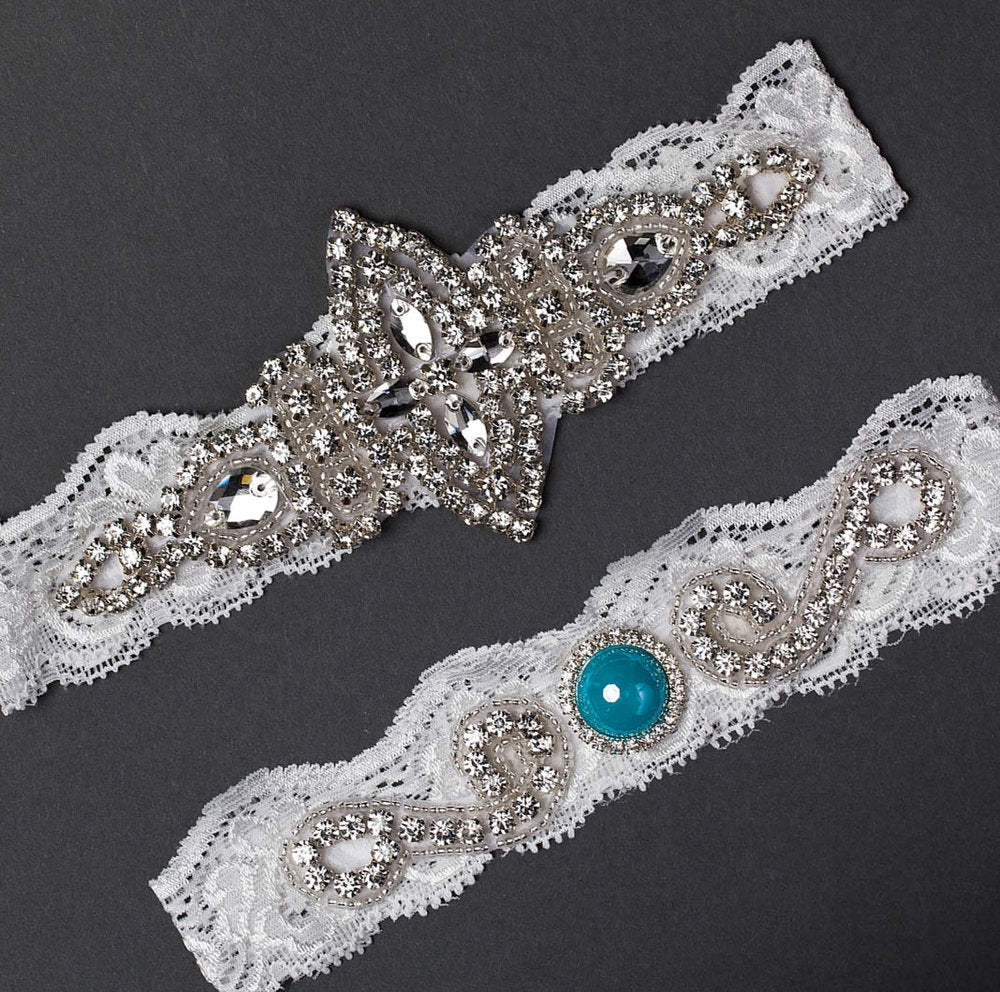 Embellished and Something Blue Garter Set