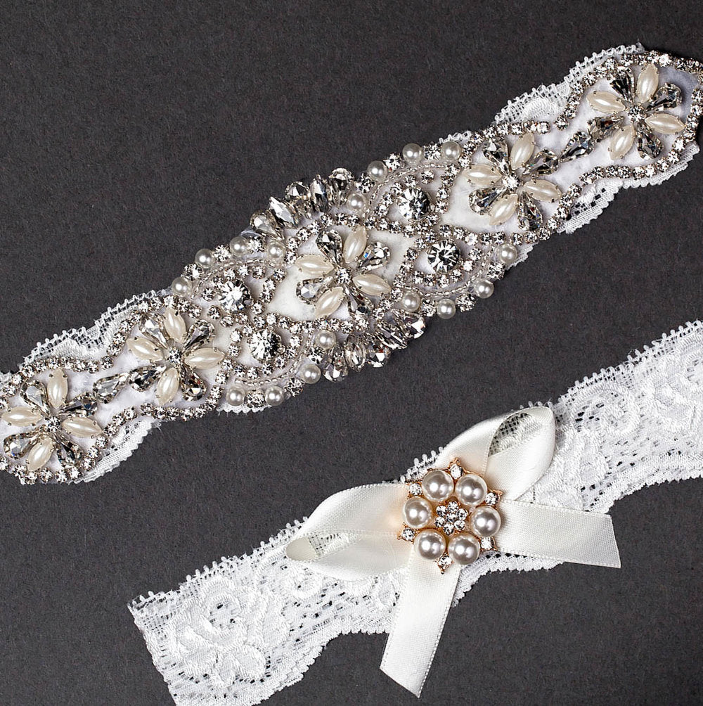 Vintage Pearl Wedding Garter Set