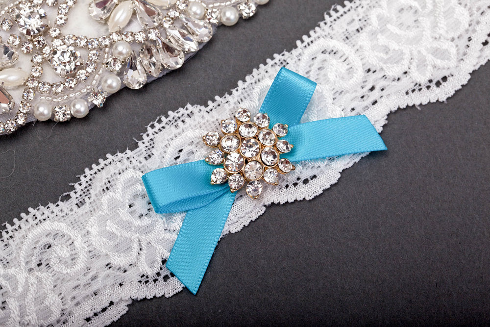 Something Blue White Lace Jeweled Garter Set