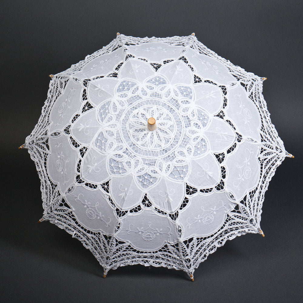 White Battenberg Lace Parasol