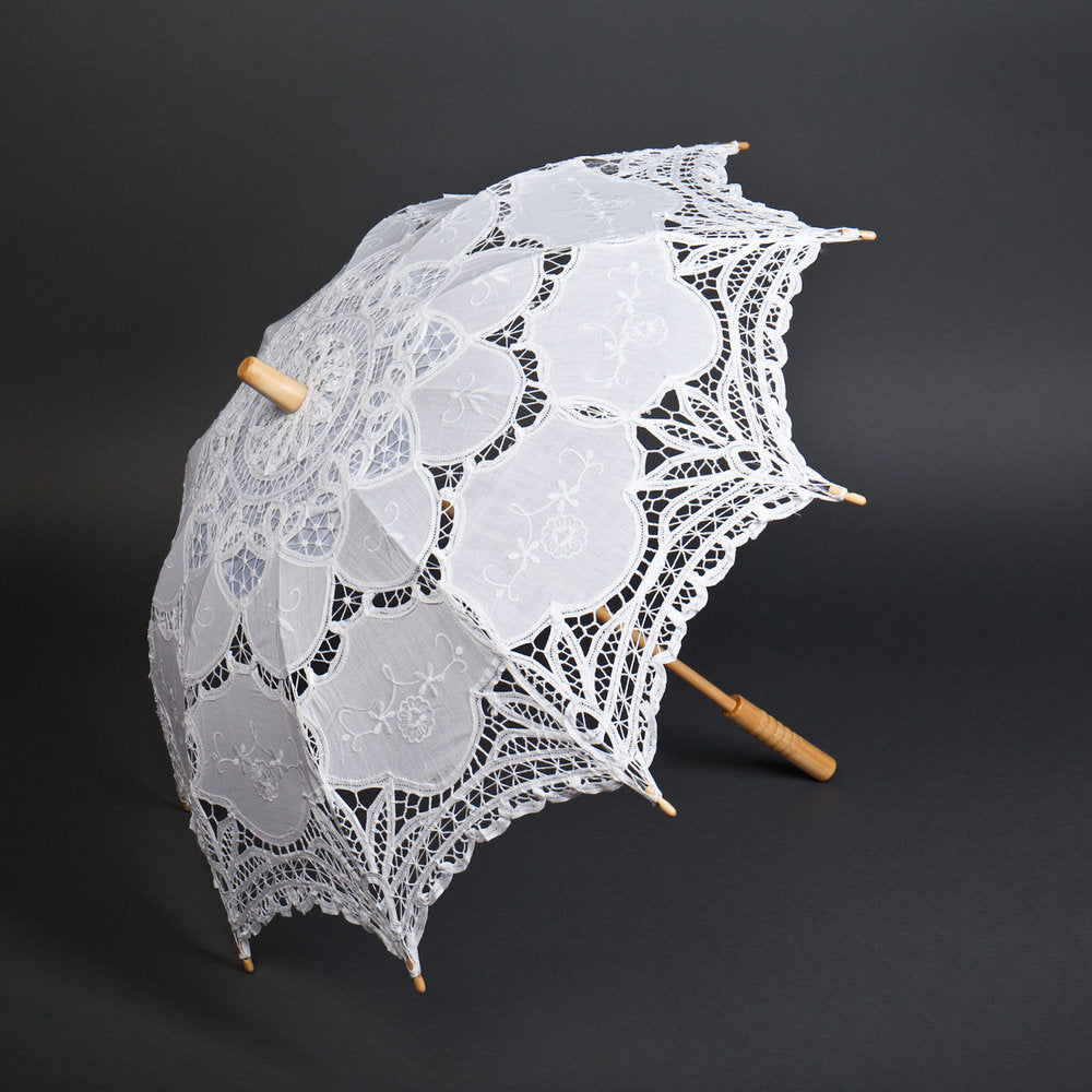 White Battenberg Lace Parasol