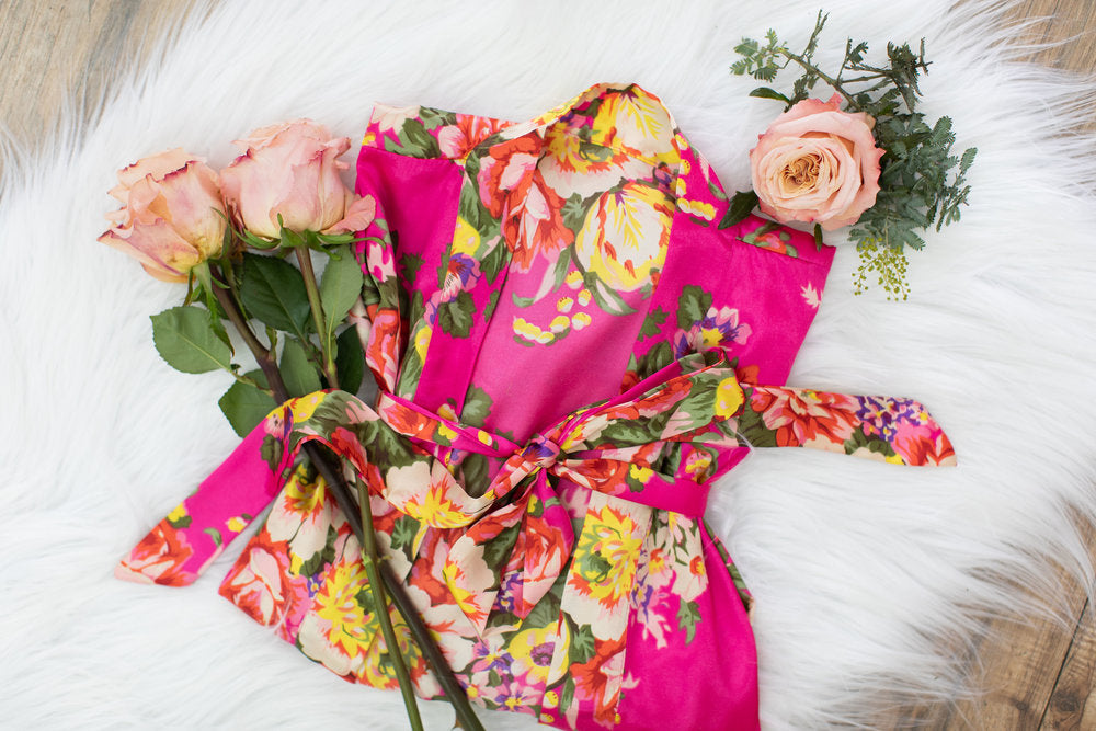 Hot Pink Floral Bridesmaid Robe