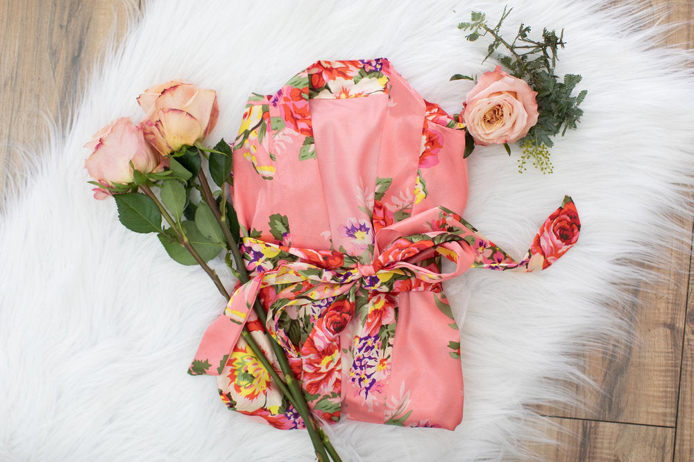 Coral Floral Bridesmaid Robe