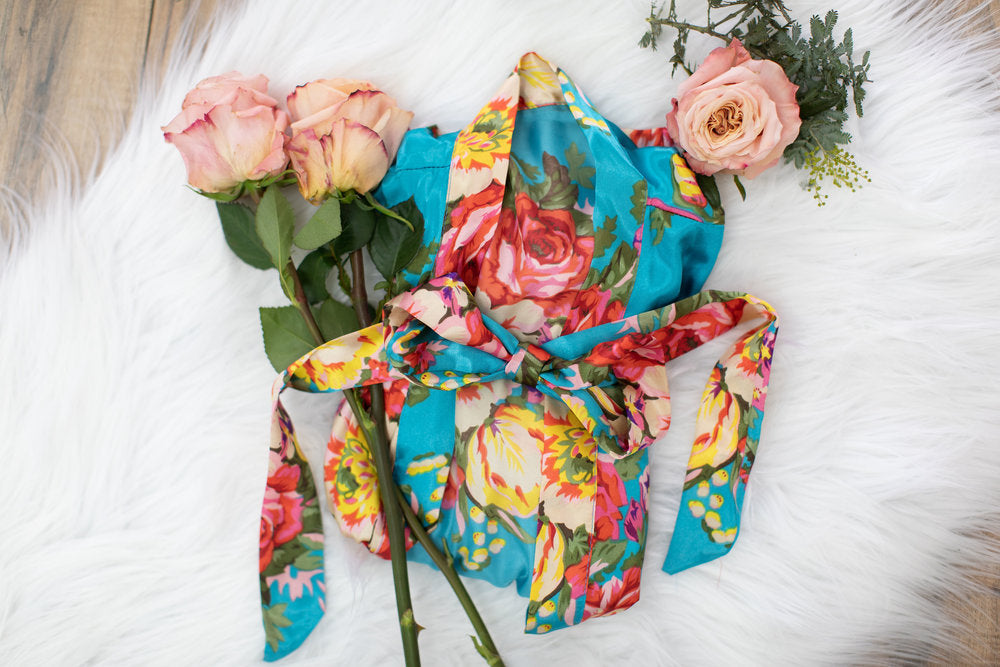 Teal Floral Bridesmaid Robe