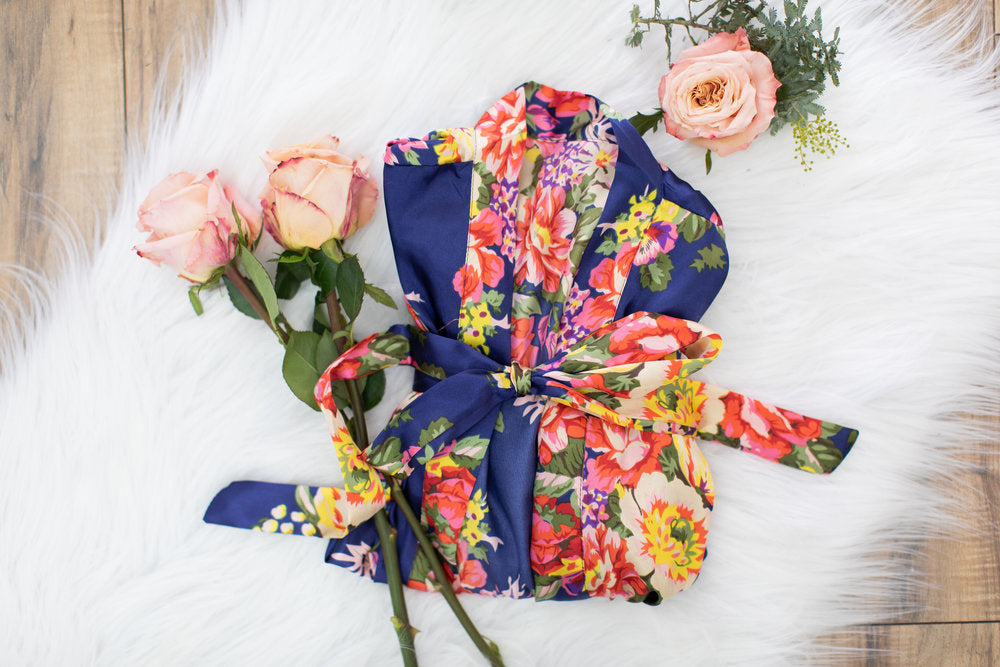 Navy Floral Bridesmaid Robe