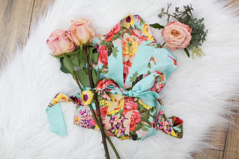 Tiffany Blue Floral Bridesmaid Robe
