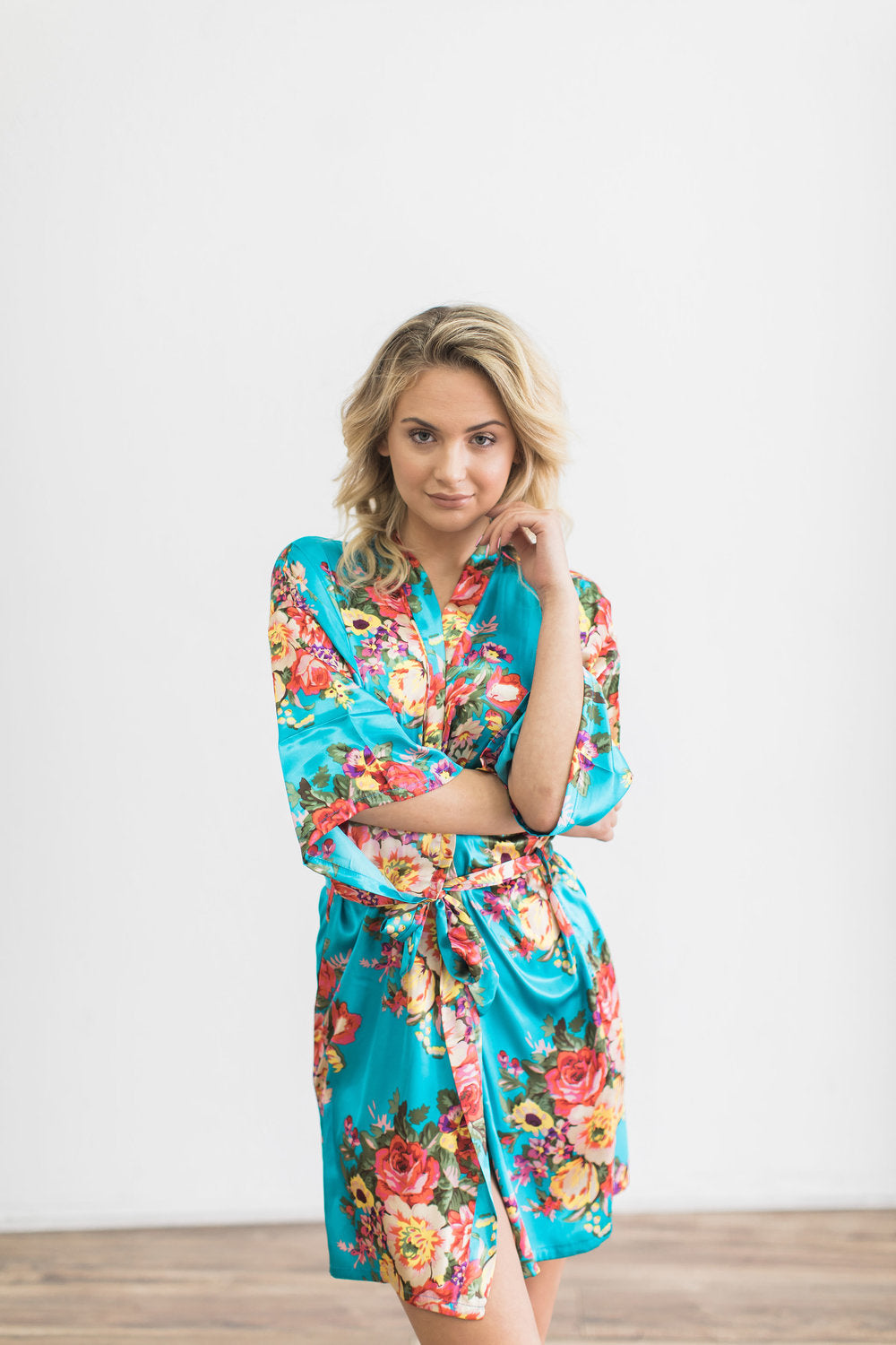 Teal Floral Bridesmaid Robe
