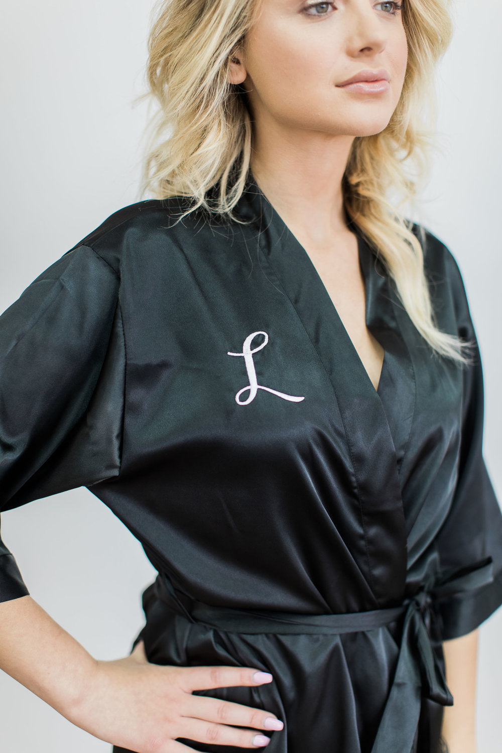 Solid Black Satin Bridesmaid Robe