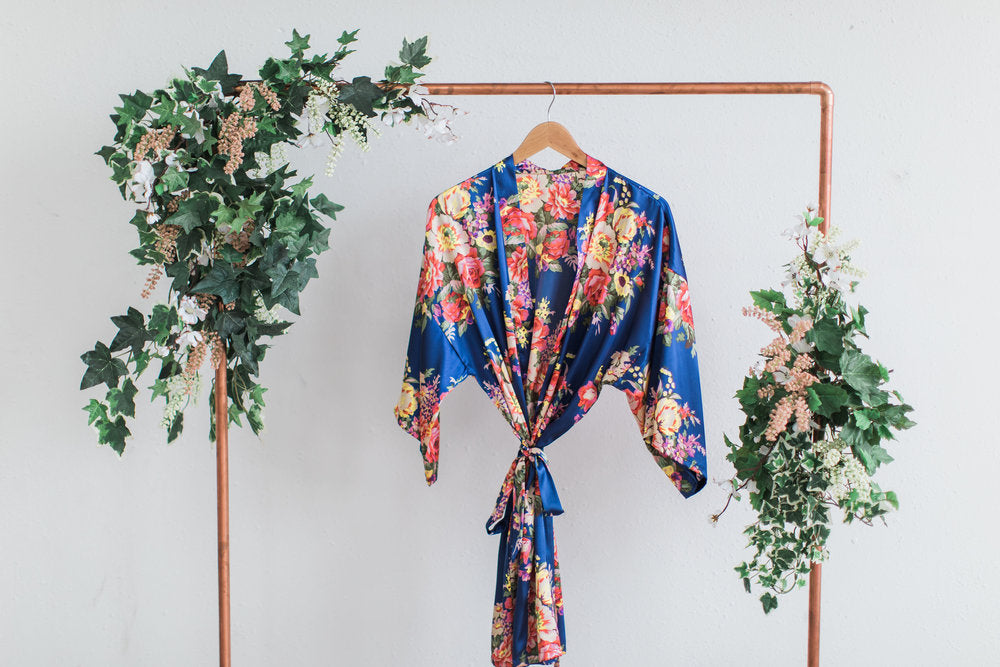 Navy Floral Bridesmaid Robe