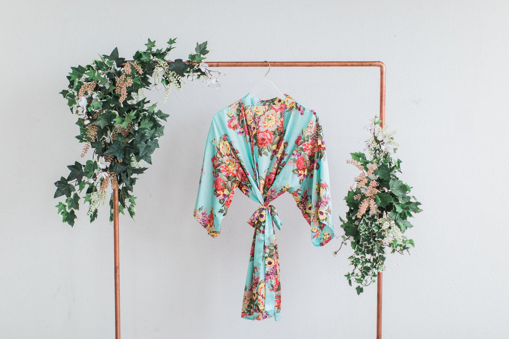 Tiffany Blue Floral Bridesmaid Robe