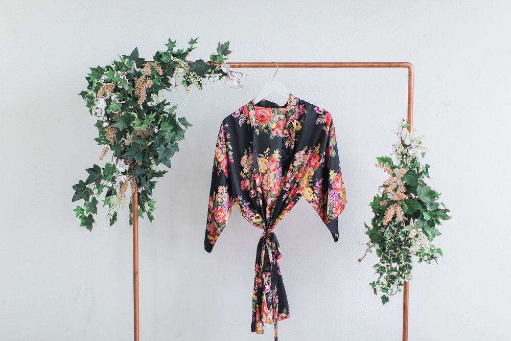 Black Floral Bridesmaid Robe