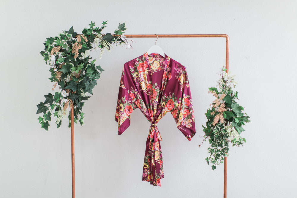 Burgundy Floral Bridesmaid Robe