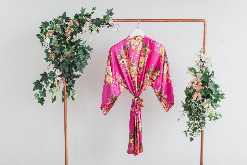 Hot Pink Floral Bridesmaid Robe