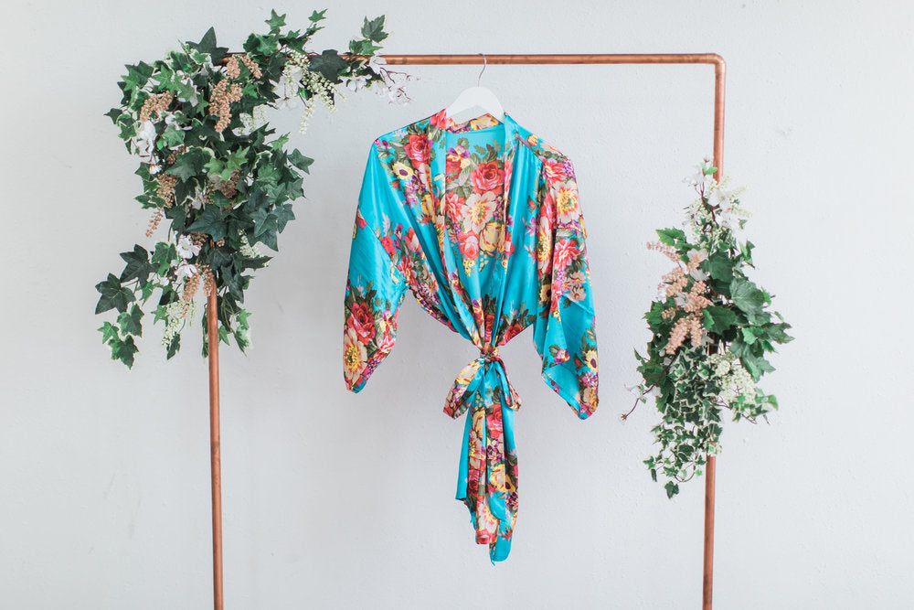 Teal Floral Bridesmaid Robe