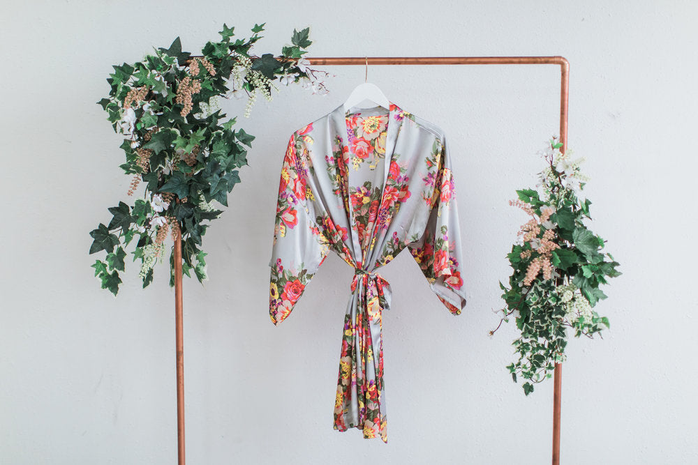 Gray Floral Bridesmaid Robe