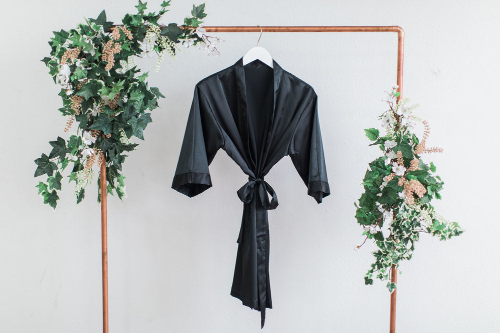 Solid Black Satin Bridesmaid Robe