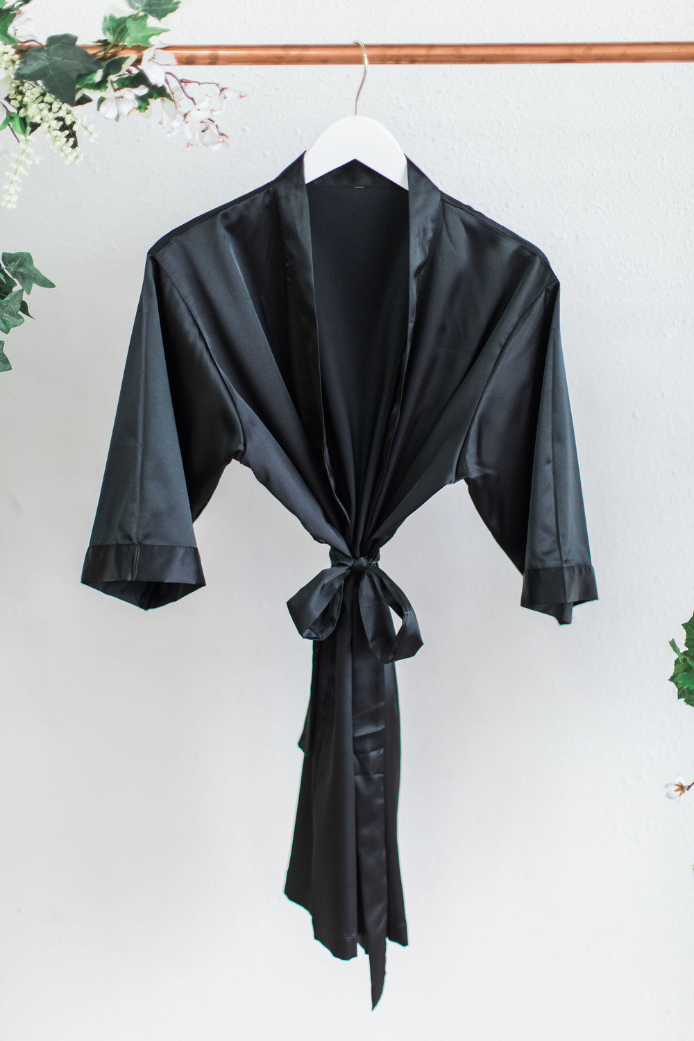 Solid Black Satin Bridesmaid Robe