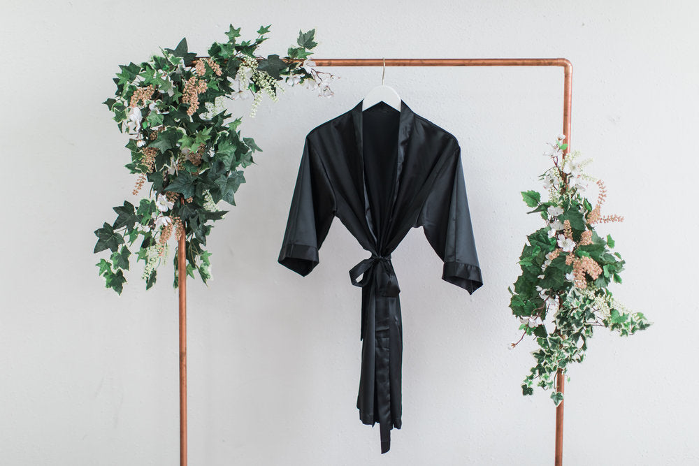 Solid Black Satin Bridesmaid Robe