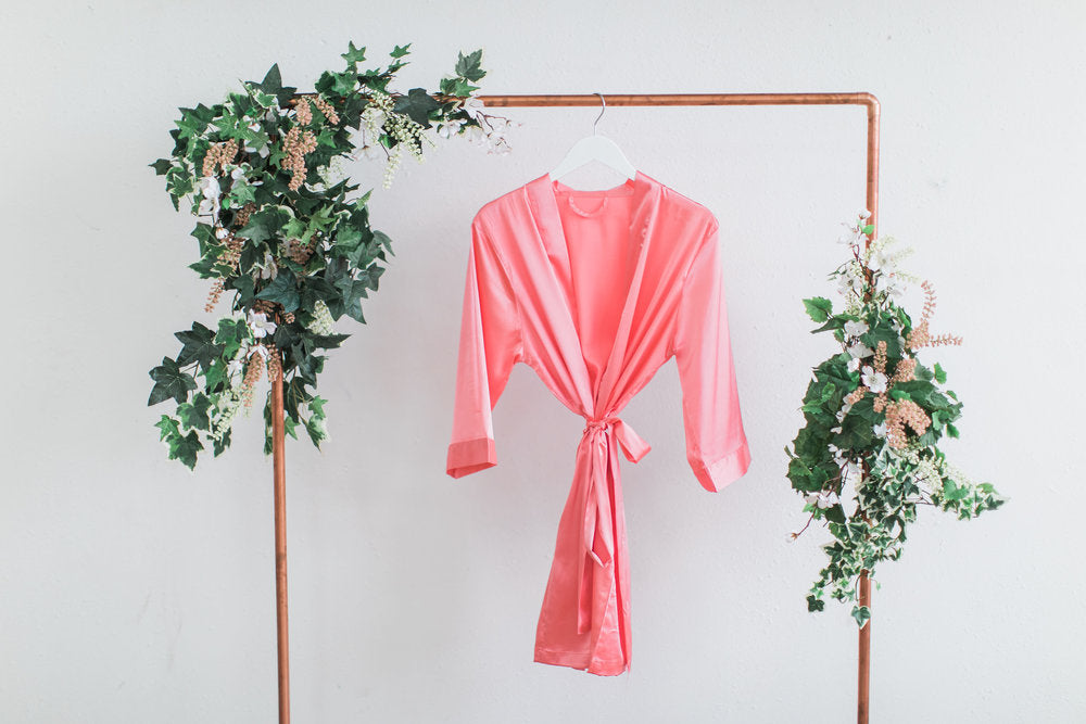 Solid Coral Satin Bridesmaid Robe