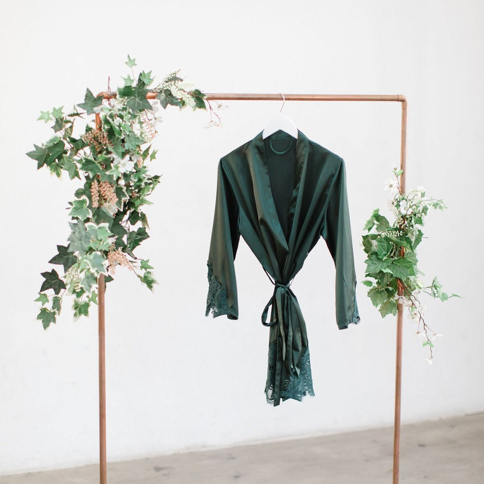 Emerald Satin Lace Robe