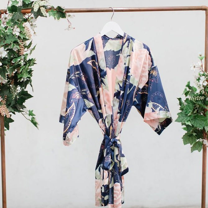 Navy Big Floral Robe