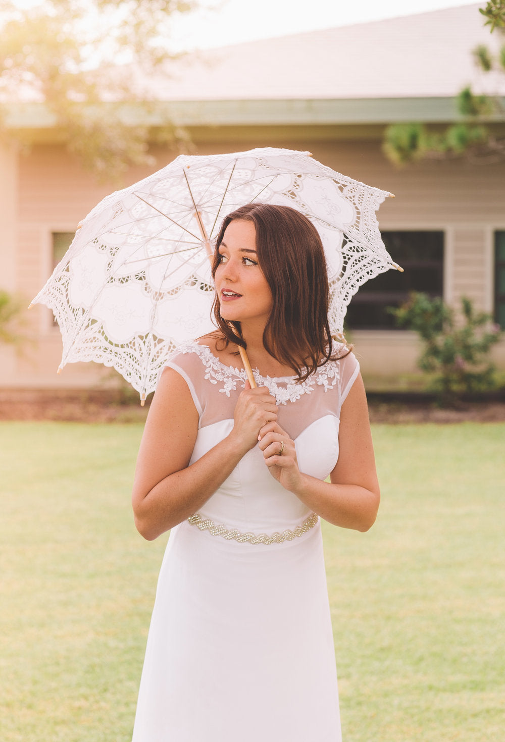 White Battenberg Lace Parasol